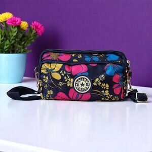 Colorful Floral Nylon Summer Crossbody Mini Belt Bag | 3 Zippered Pockets